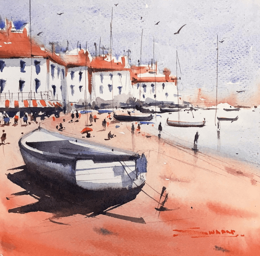 seaside watercolor painting